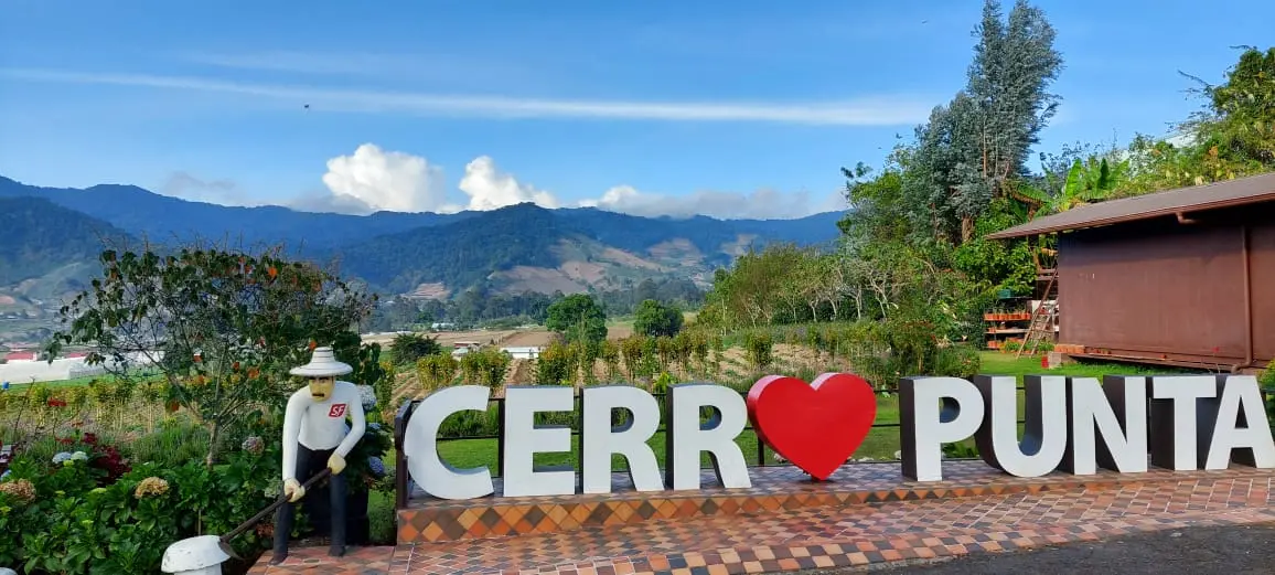 Cerro Punta landmark with sunny mountain scenery